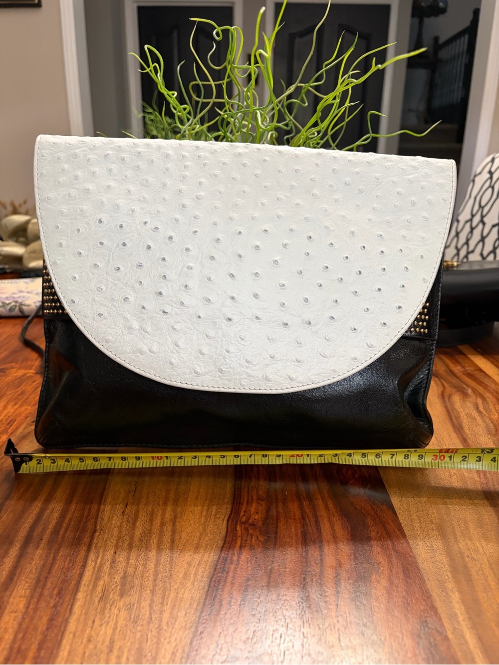 Badgley Mischka White and Black Women's Fold-Over Crossbody Bag beautiful